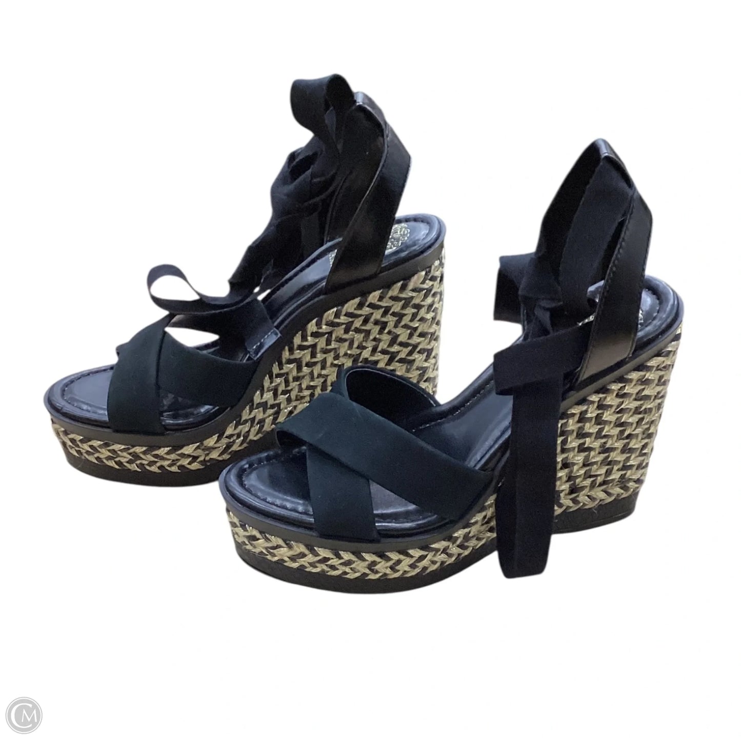 Shoes Heels Wedge By Vince Camuto In Black & Gold, Size: 6