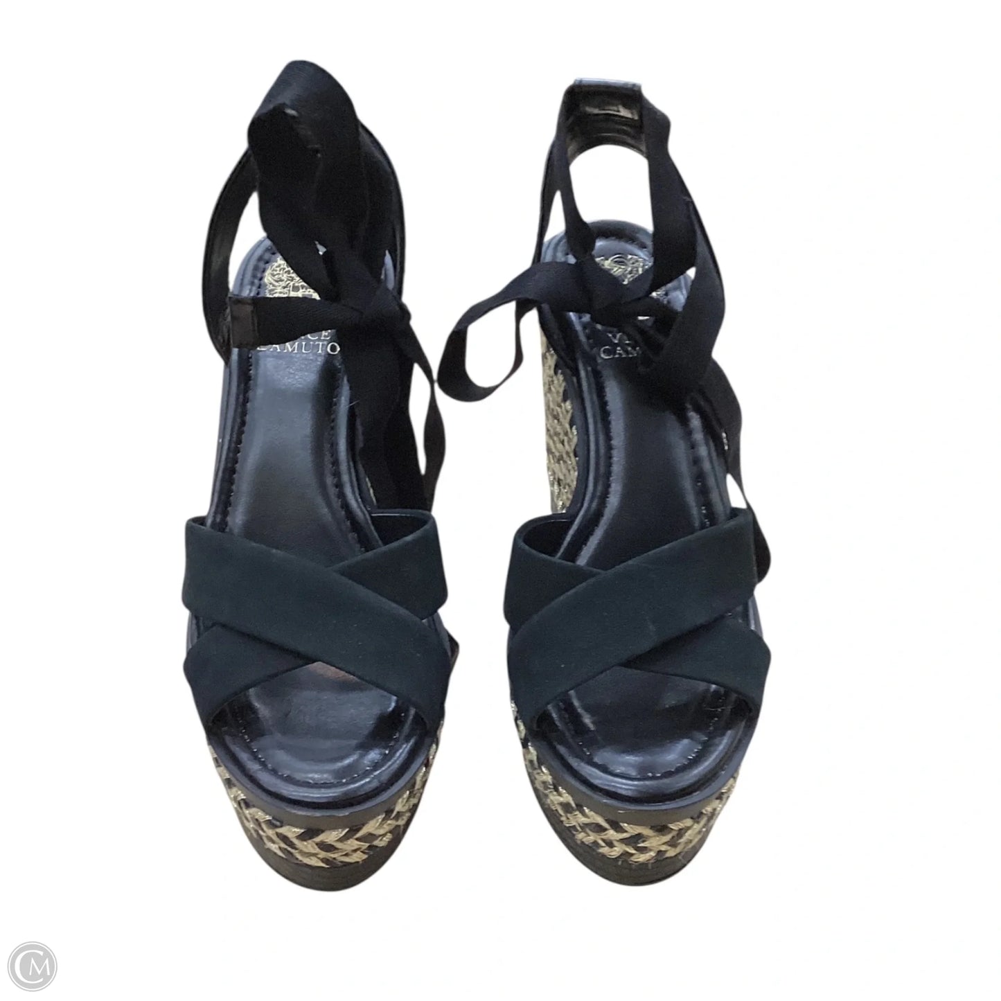Shoes Heels Wedge By Vince Camuto In Black & Gold, Size: 6