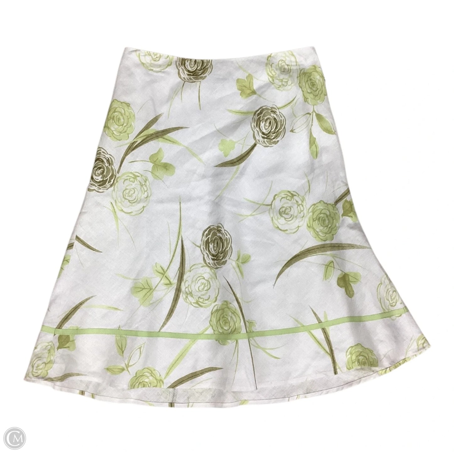 Skirt Midi By Loft In Green & White, Size: Xs