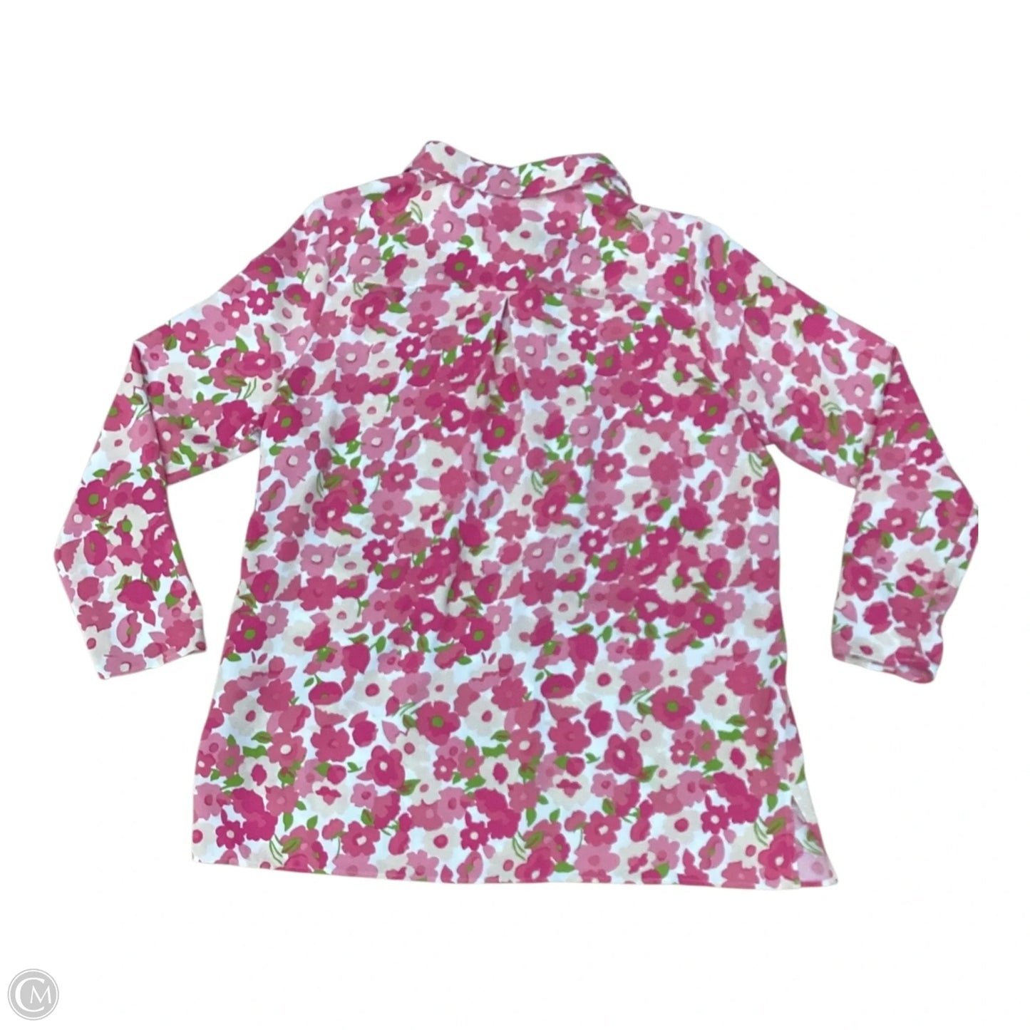 Blouse Long Sleeve By Nicole By Nicole Miller In Pink & White, Size: L