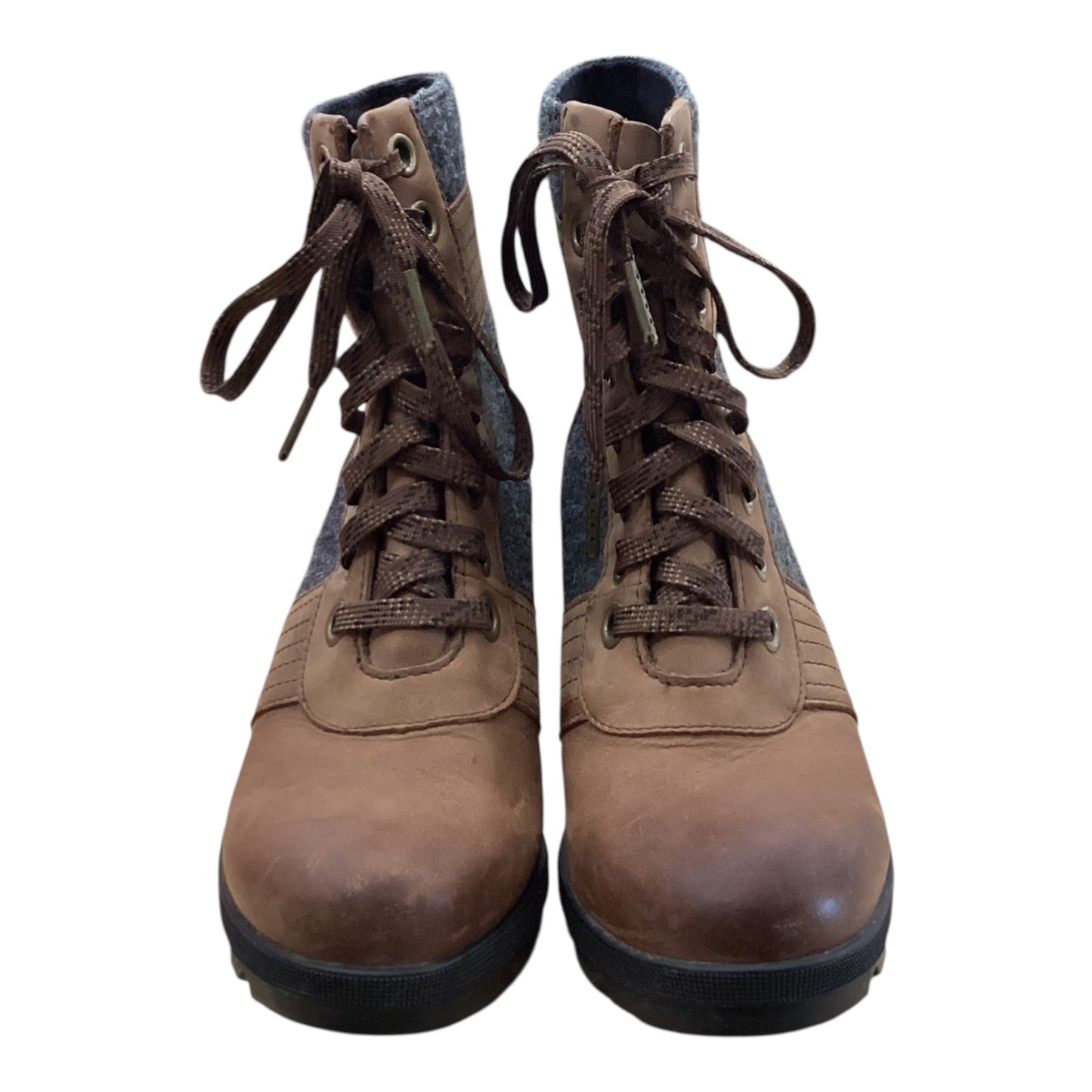 Boots Ankle Heels By Sorel In Grey & Tan, Size:7