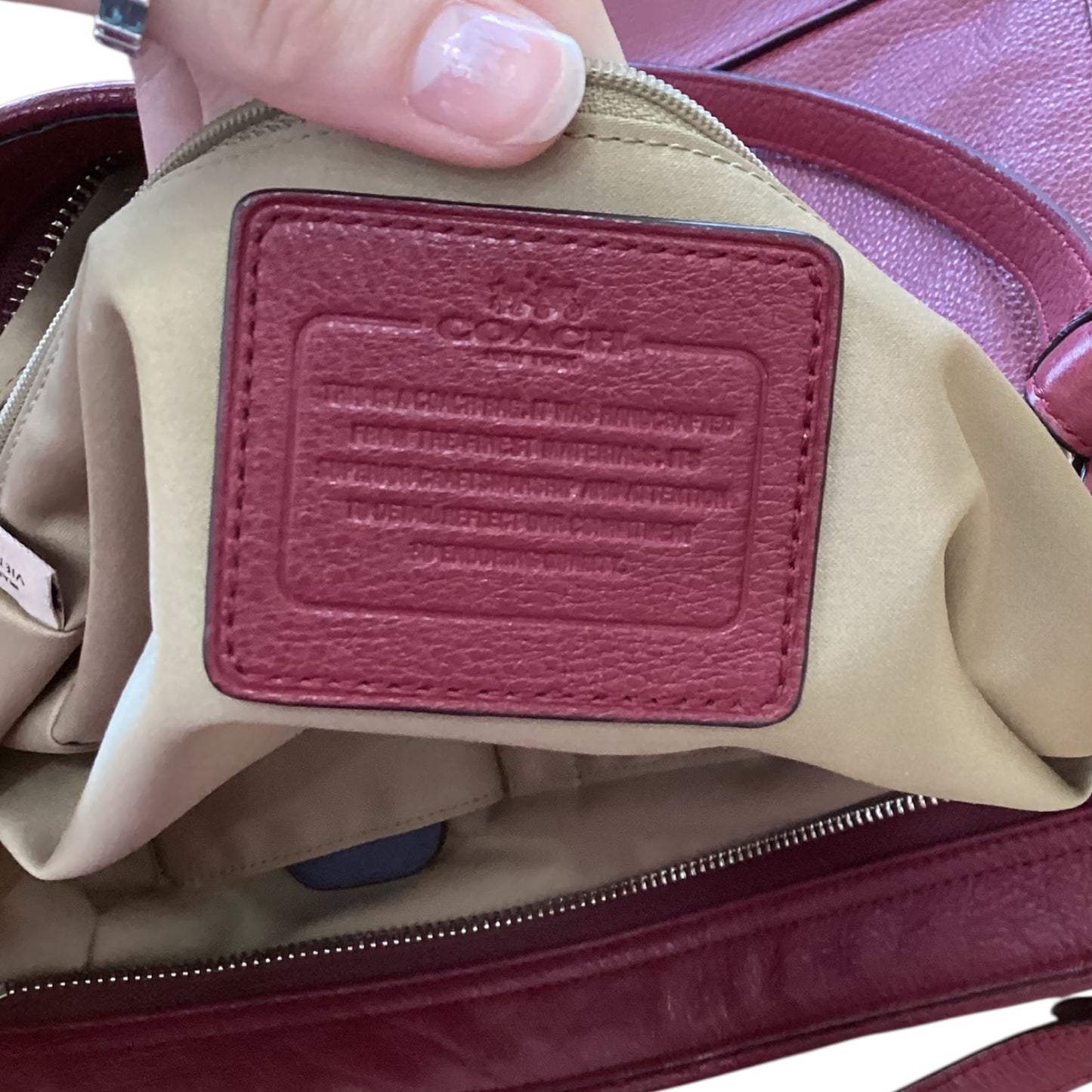 Handbag Designer By Coach In Maroon, Size:Medium