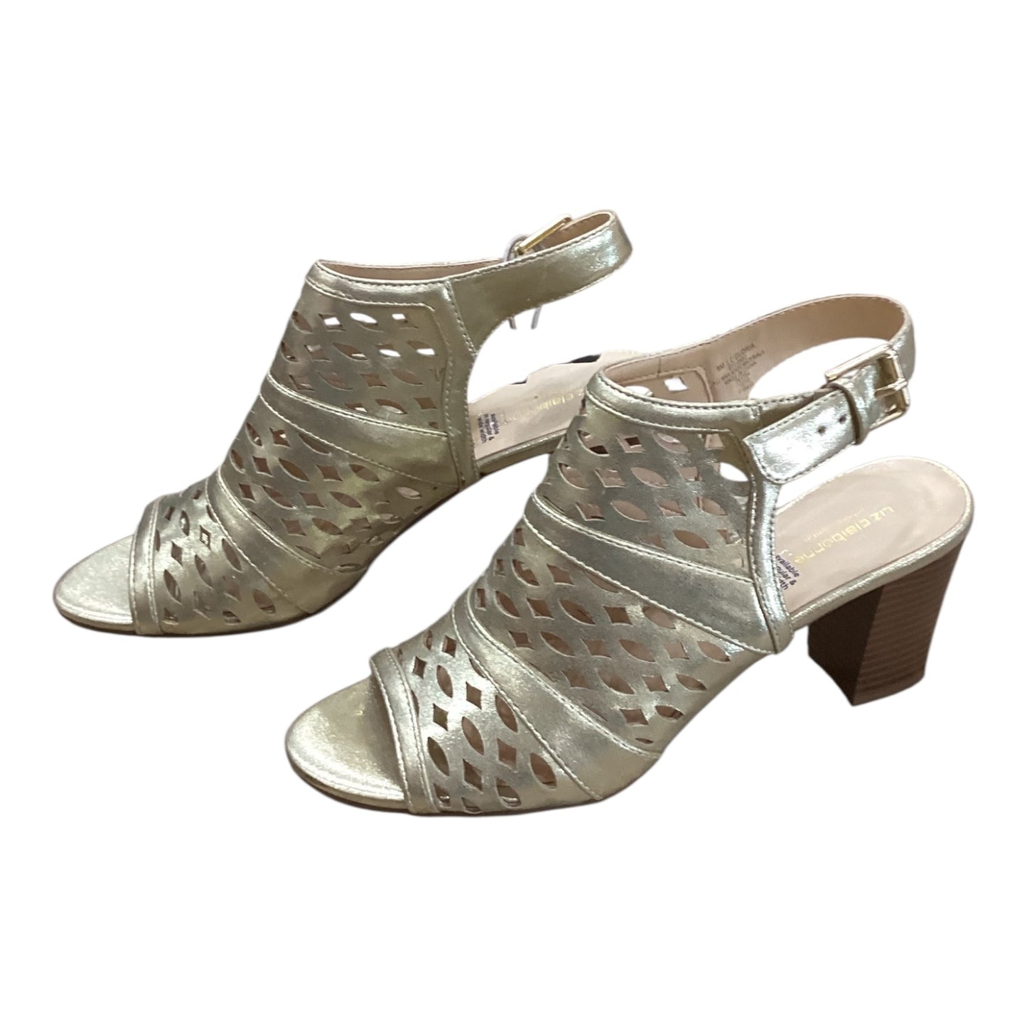 Sandals Heels Block By Liz Claiborne In Gold, Size:9