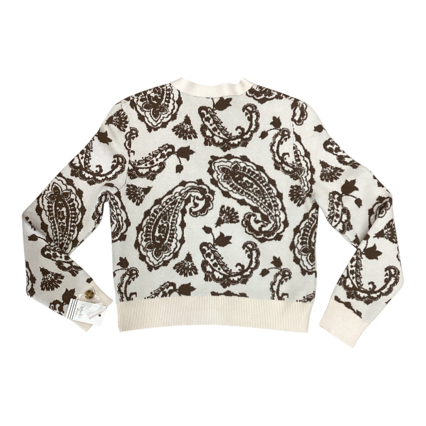 Sweater Cardigan By Ophelia Roe In Brown & Cream, Size:M