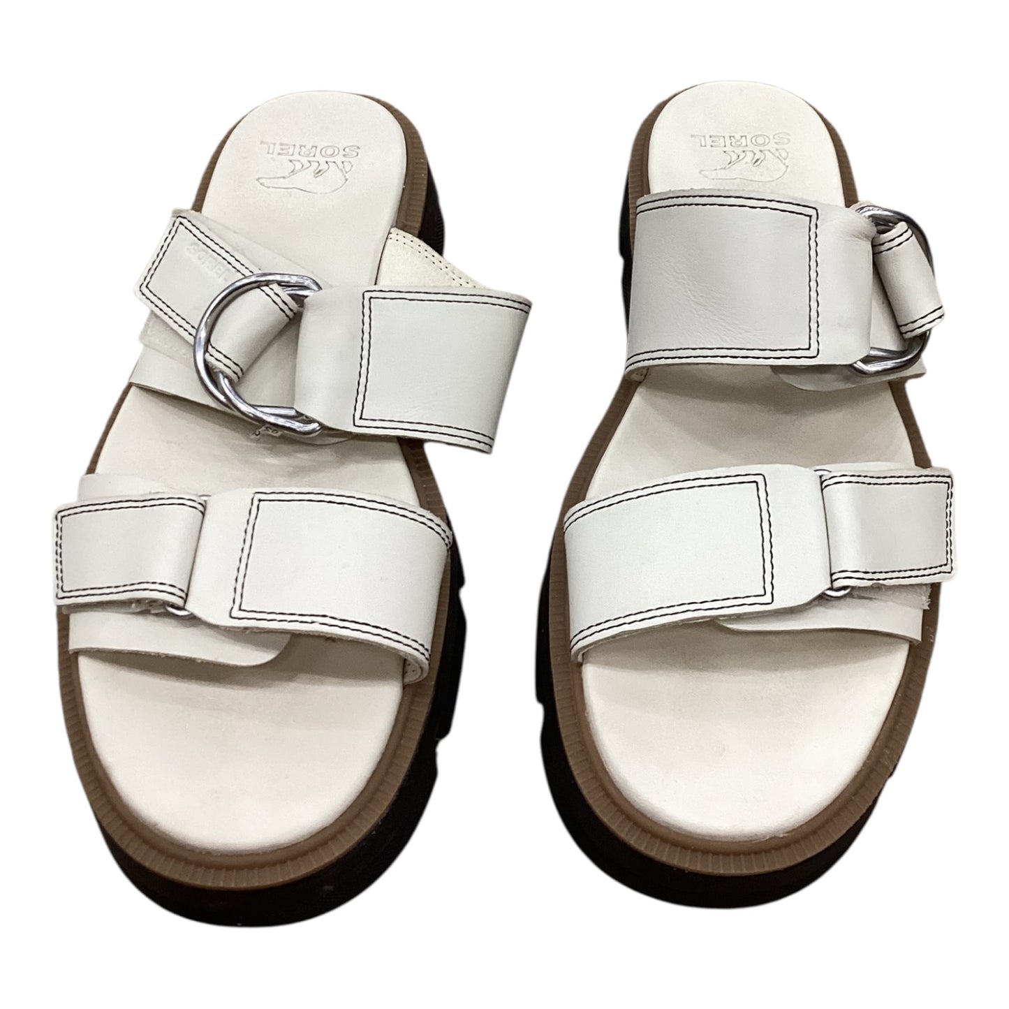 Sandals Heels Block By Sorel In Cream, Size:9.5