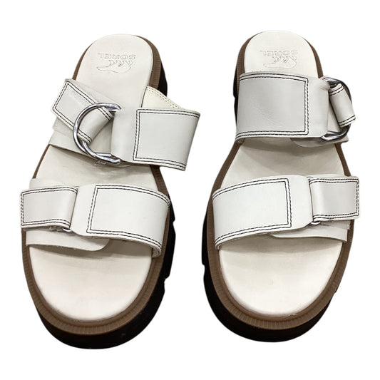Sandals Heels Block By Sorel In Cream, Size:9.5