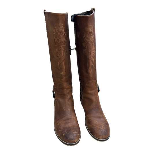 Boots Leather By Clothes Mentor In Brown, Size:8