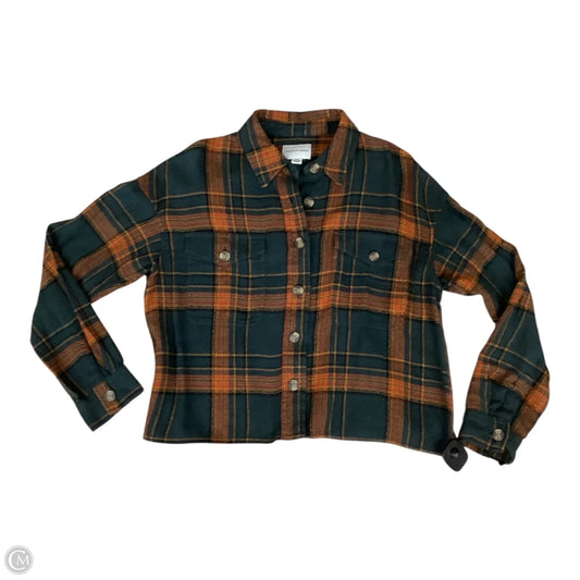 Top Long Sleeve By American Eagle In Green & Orange, Size: S