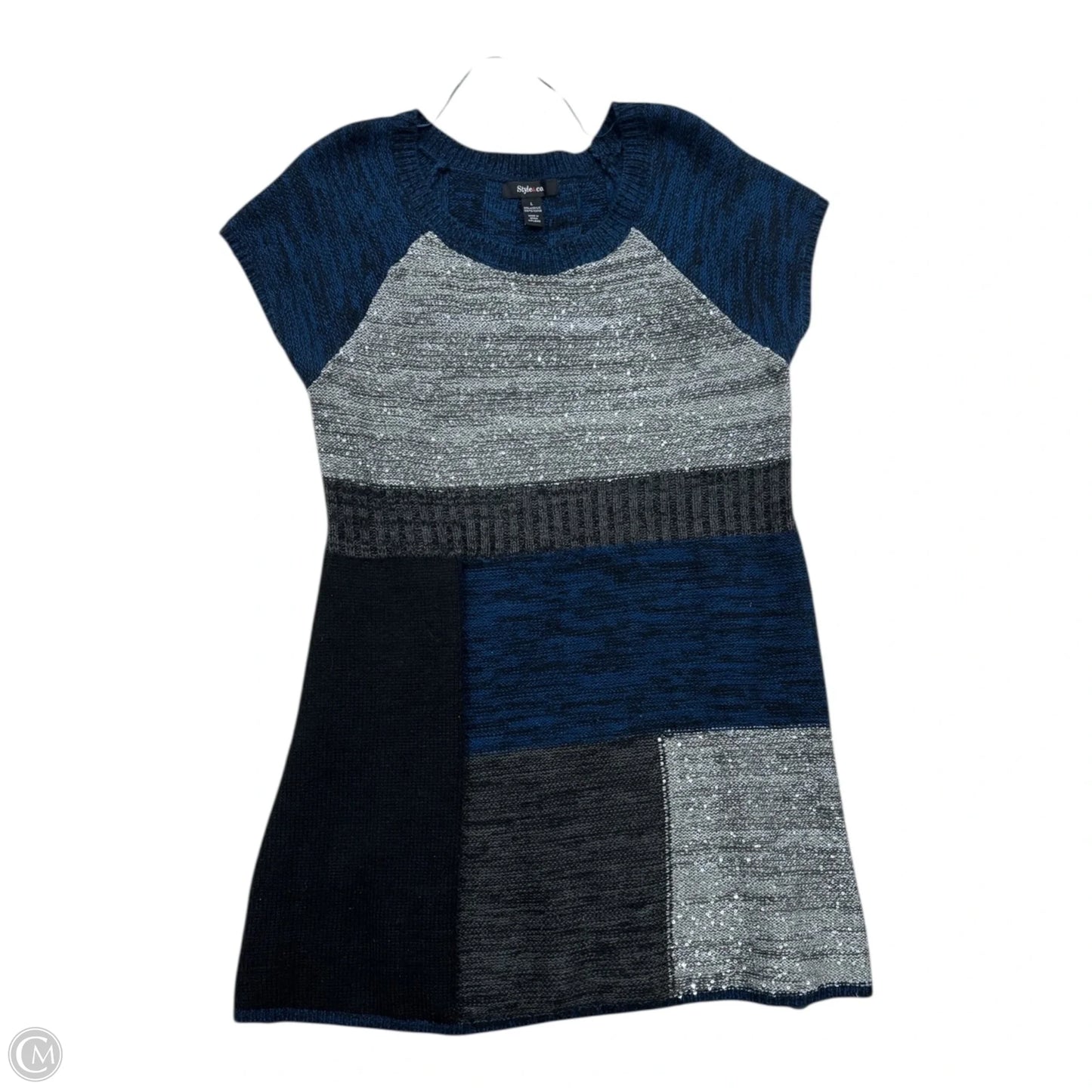 Sweater Cardigan By Style And Company In Blue & Grey, Size: L