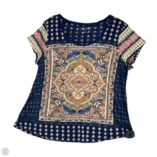 Top Short Sleeve By Lucky Brand In Blue & Gold, Size: 1x