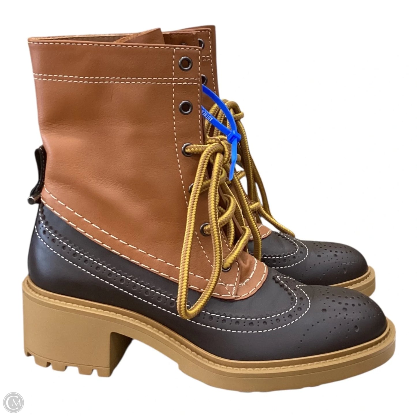 Boots Luxury Designer By Chloe In Brown & Tan, Size: 7.5