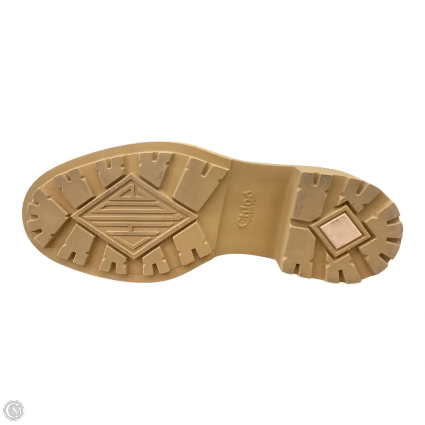 Boots Luxury Designer By Chloe In Brown & Tan, Size: 7.5