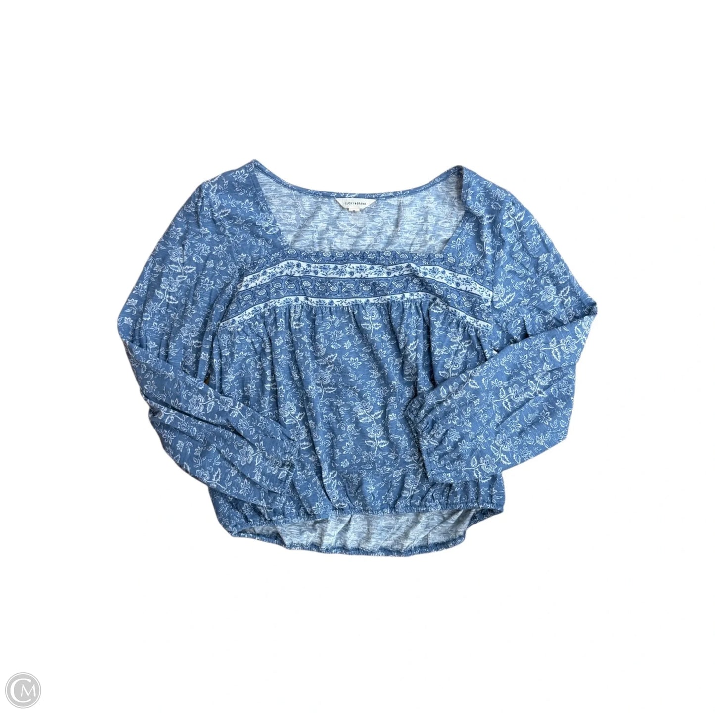 Blouse Long Sleeve By Lucky Brand In Blue & White, Size: M