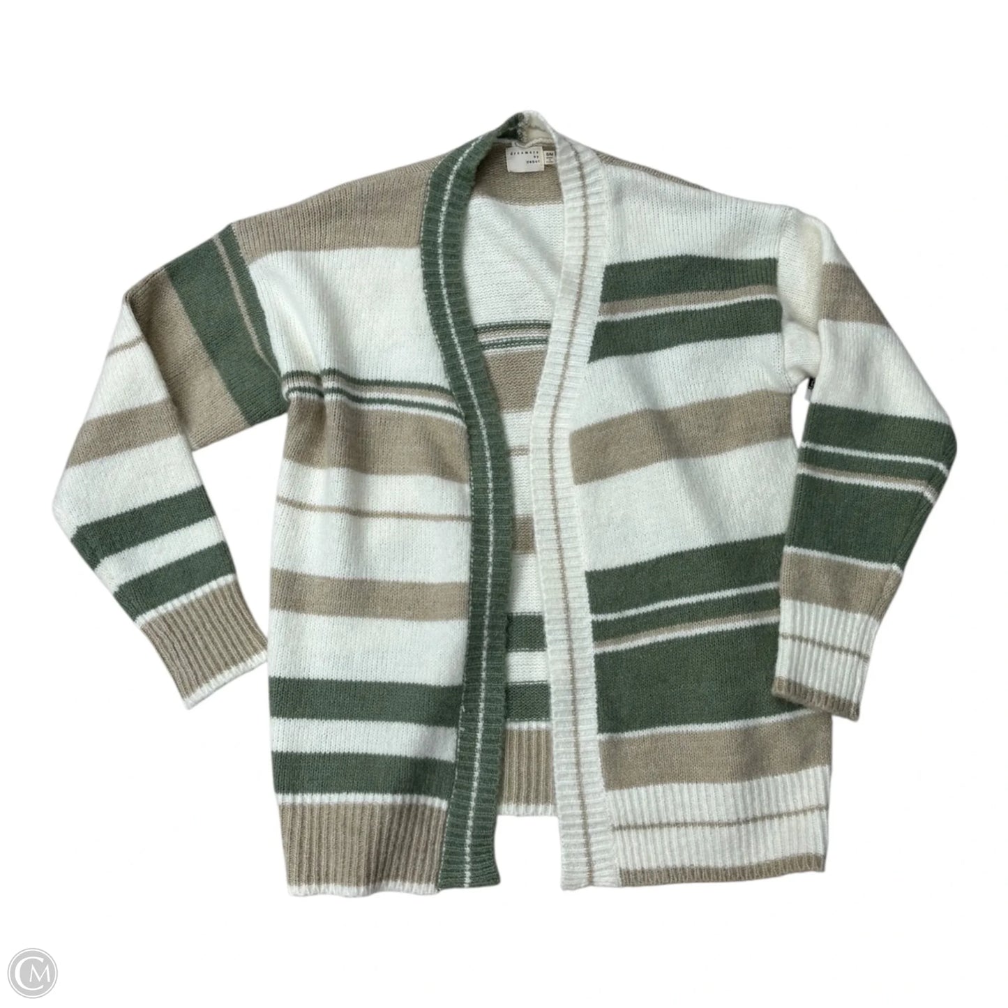 Sweater Cardigan By Dreamers In Green & Tan, Size: S