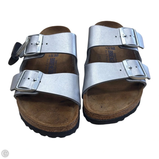 Sandals Flip Flops By Birkenstock In Silver, Size: 7