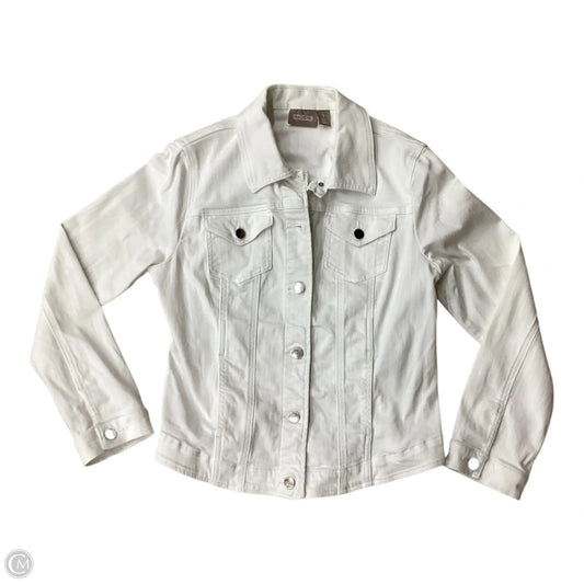 Jacket Denim By Chicos In White, Size: 0