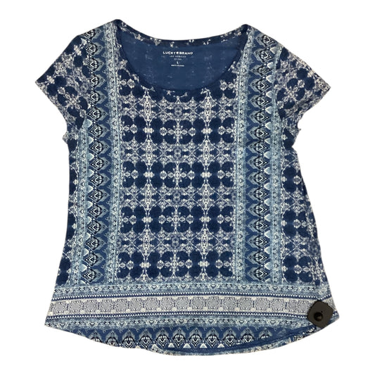 Top Short Sleeve Designer By Lucky Brand In Blue & White, Size: L