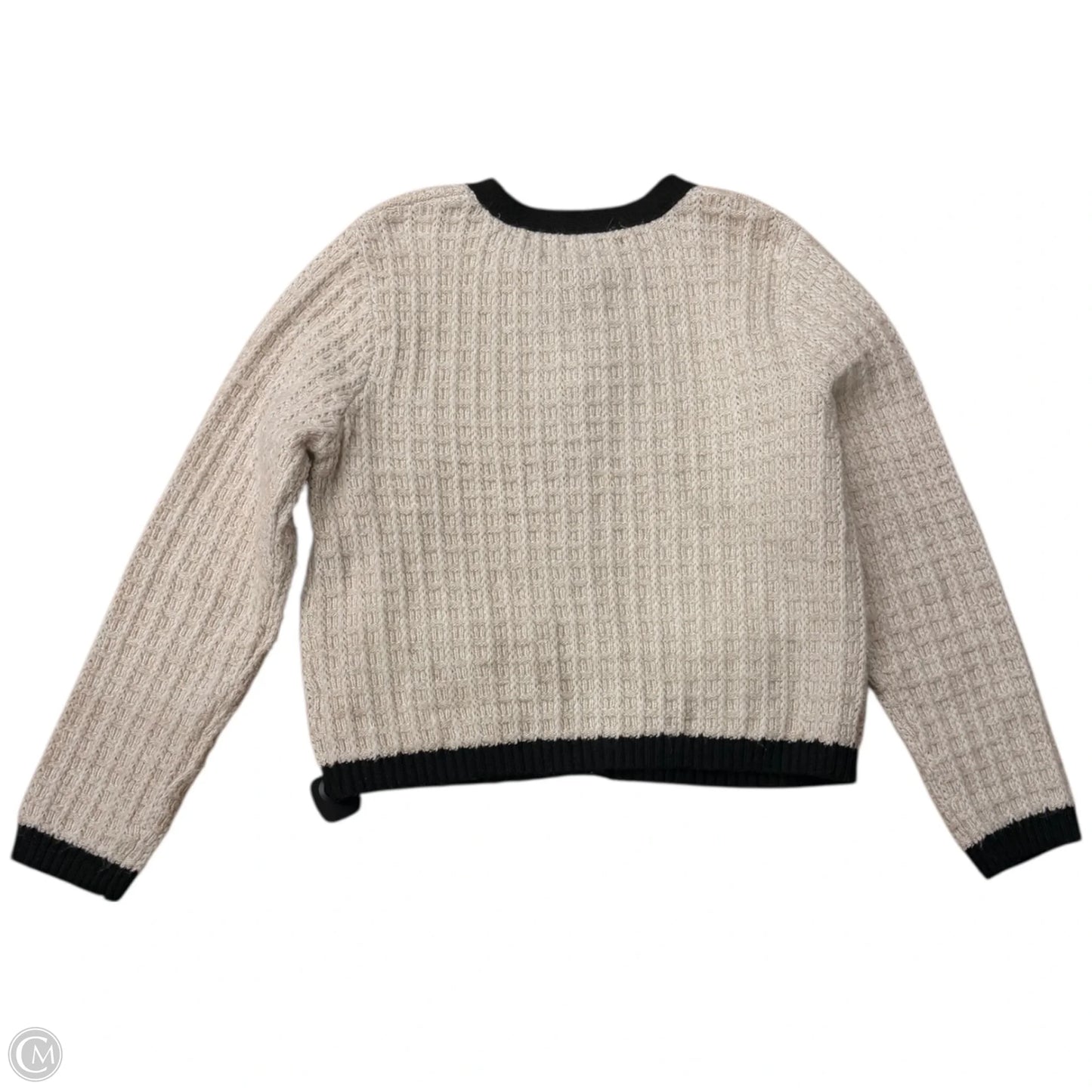 Sweater Cardigan By Tahari In Black & Cream, Size: Xl