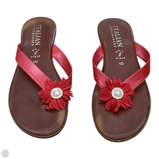 Sandals Flip Flops By Italian Shoemakers In Red, Size: 10