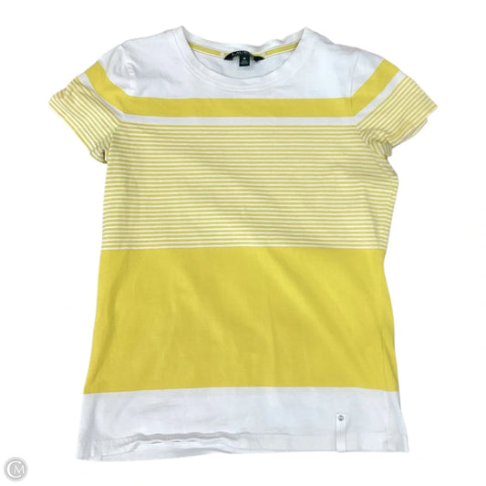 Top Short Sleeve By Lauren By Ralph Lauren In White & Yellow, Size: M