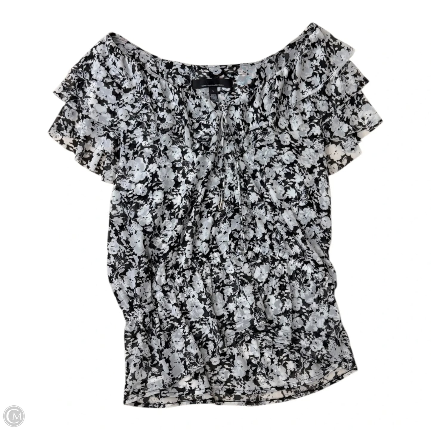Blouse Short Sleeve By White House Black Market In Blue & White, Size: L