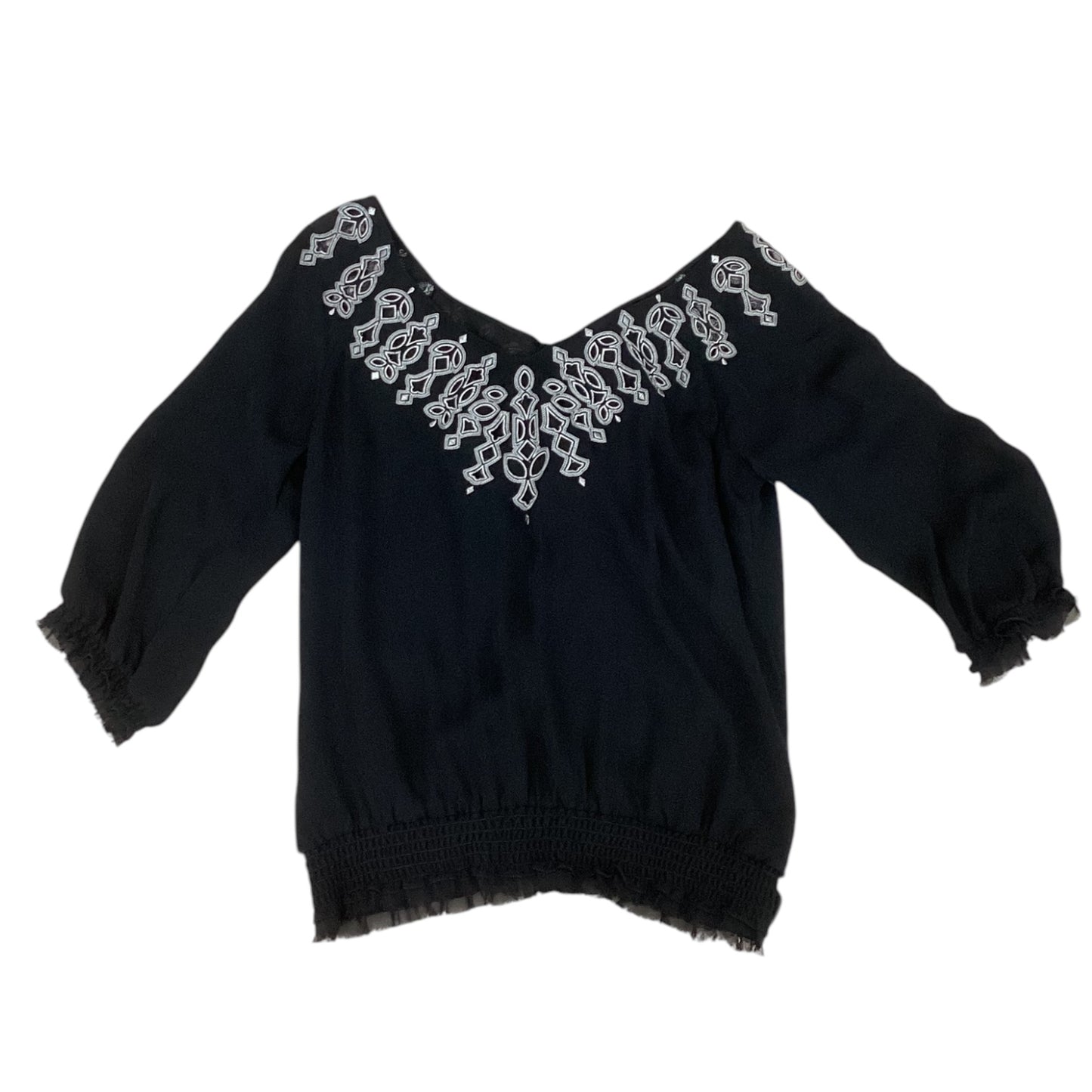 Blouse 3/4 Sleeve By White House Black Market In Black, Size: L