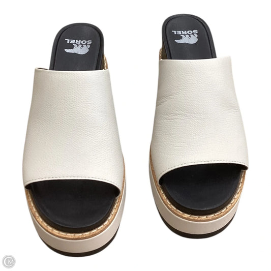 Sandals Heels Wedge By Sorel In Black & Cream, Size: 8