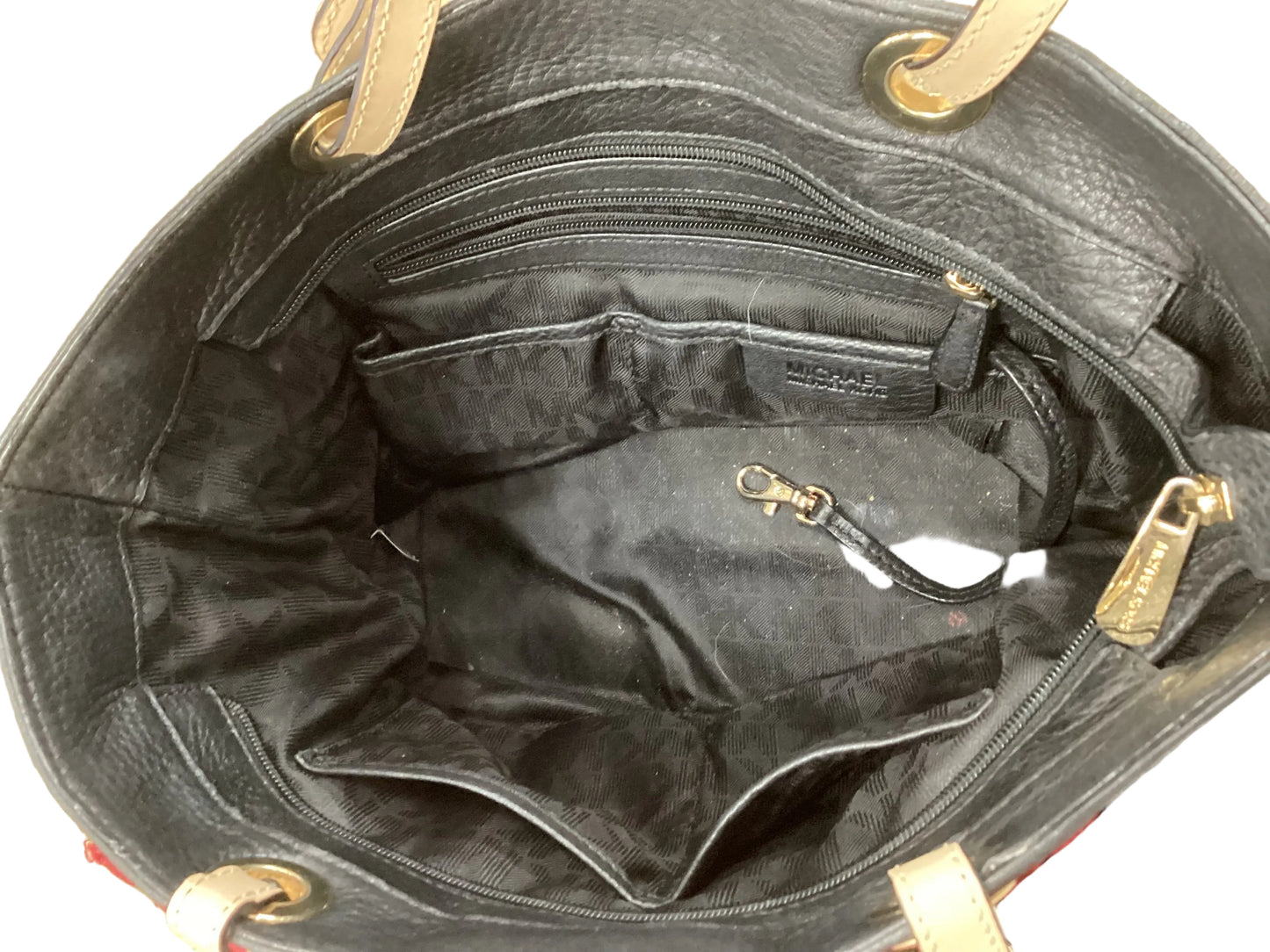 Handbag Designer By Michael Kors In Black & Tan, Size:Medium