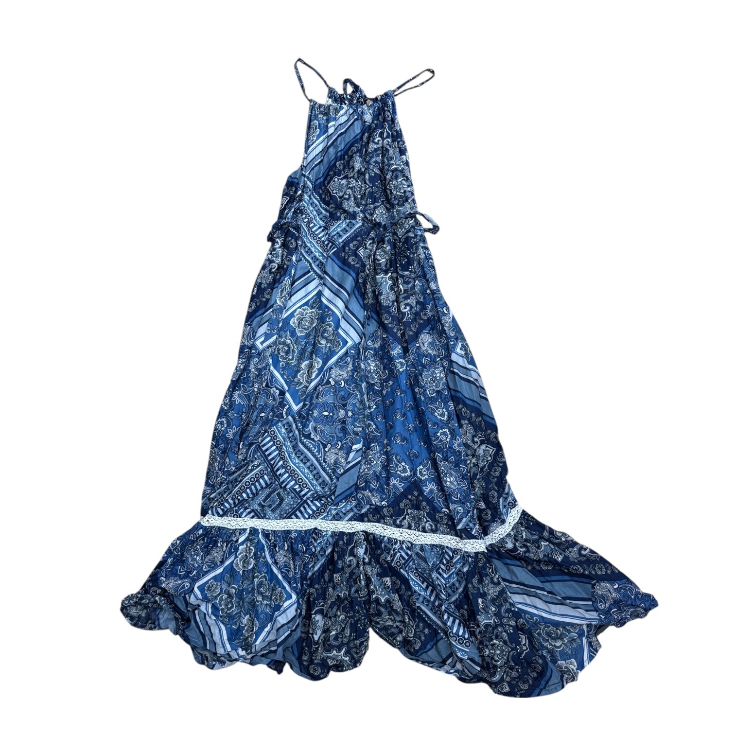 Dress Casual Maxi By Lucky Brand In Blue & White, Size:L Clothes Mentor Portage MI #270 Dress Casual Maxi By Lucky Brand In Blue & White, Size:L Clothes Mentor Portage MI #270