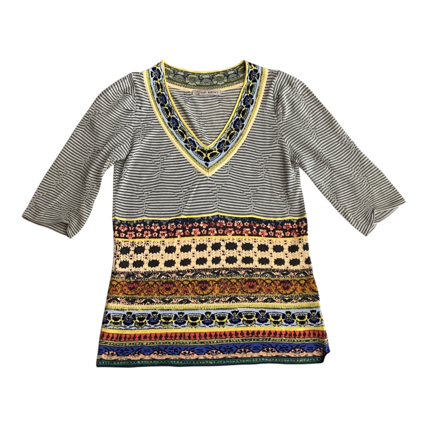 Top 3/4 Sleeve By Aldomartins In Striped Pattern, Size:M