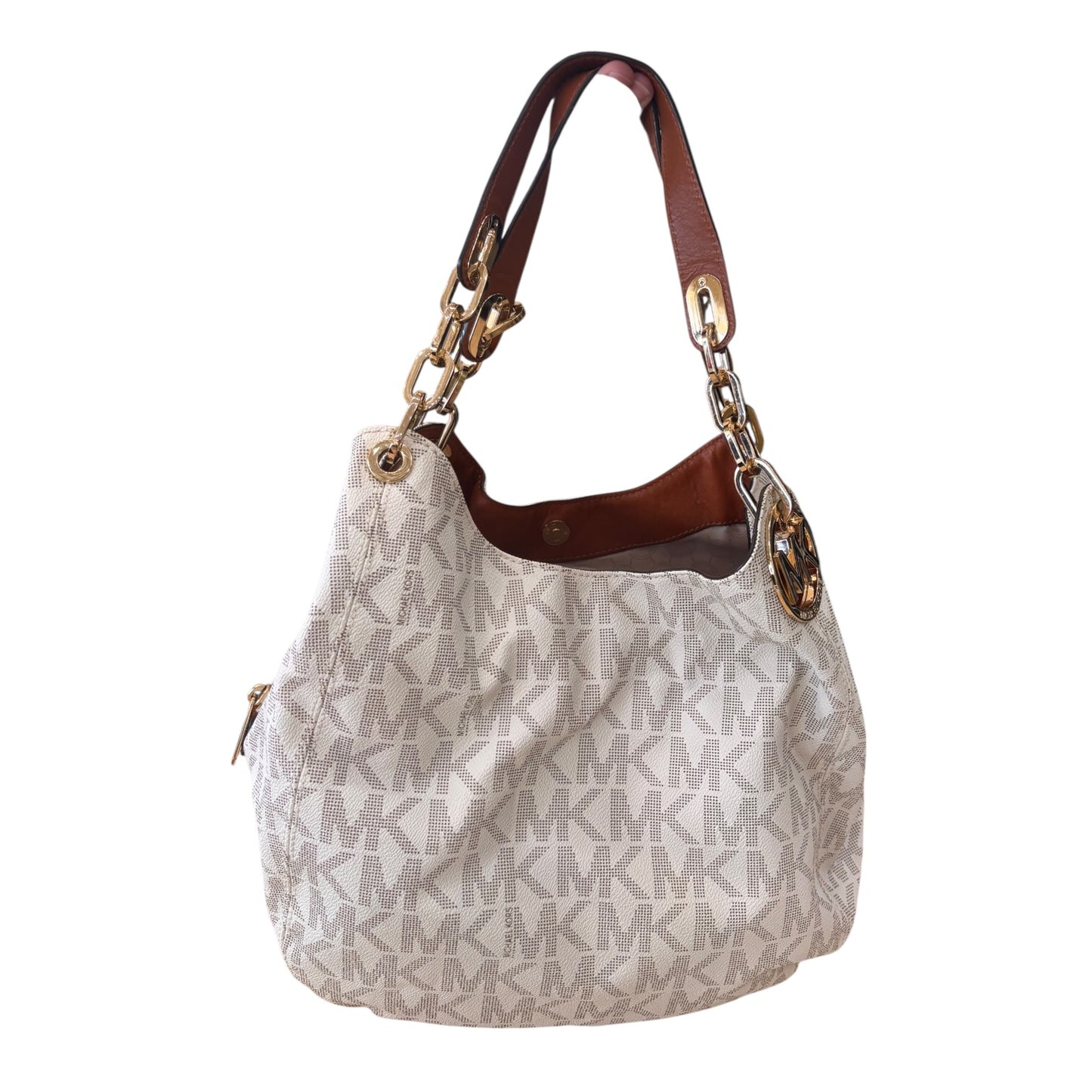 Handbag By Michael Kors In Gold & White, Size:Large