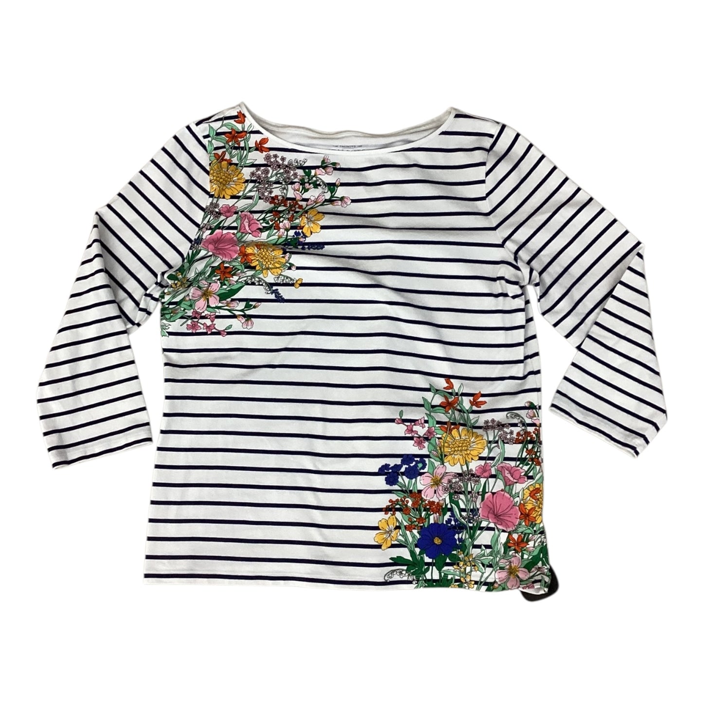 Top 3/4 Sleeve By Talbots In Striped Pattern, Size:L