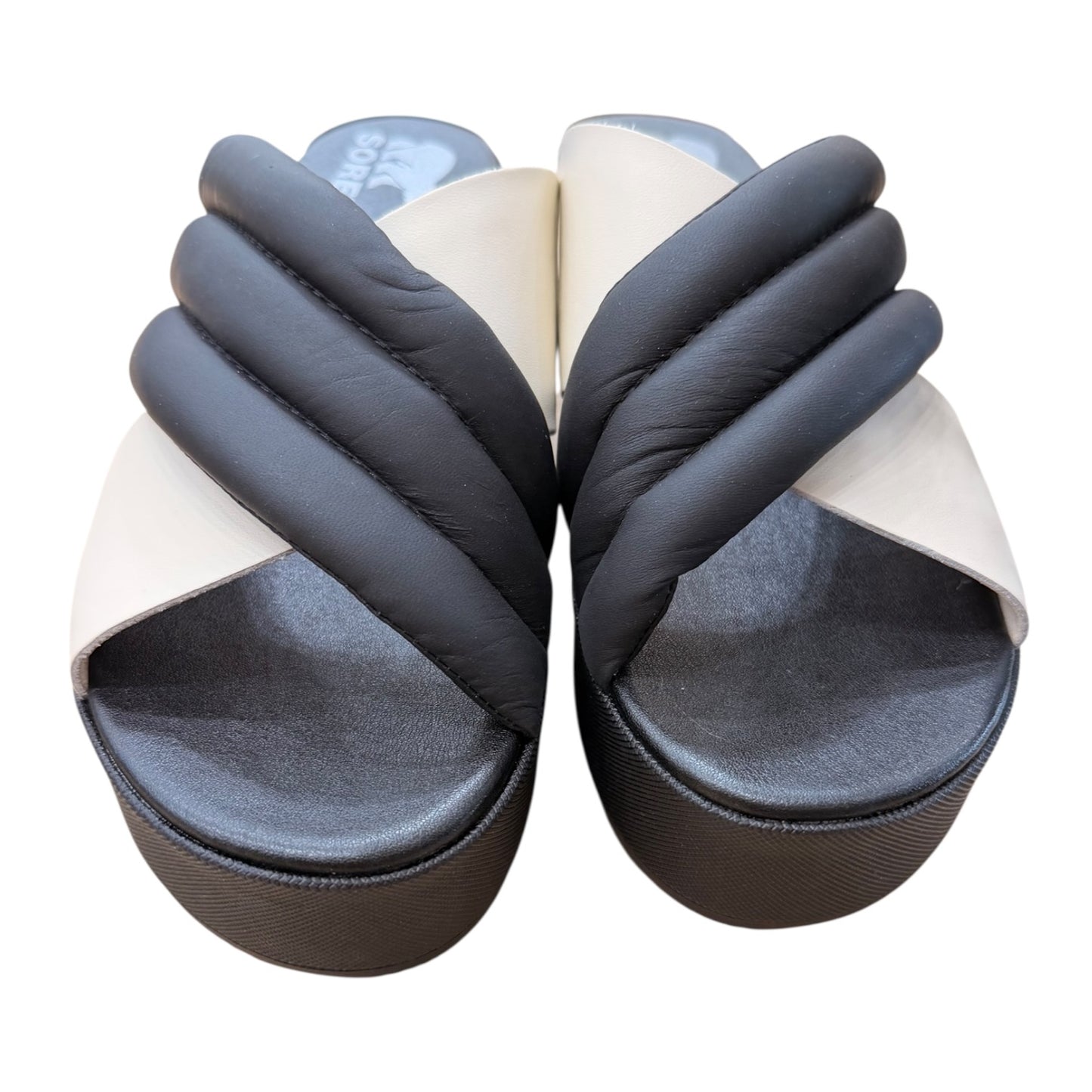 Sandals Heels Platform By Sorel In Black & Cream, Size:7.5