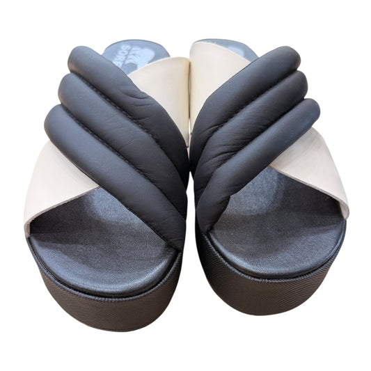 Sandals Heels Platform By Sorel In Black & Cream, Size:7.5