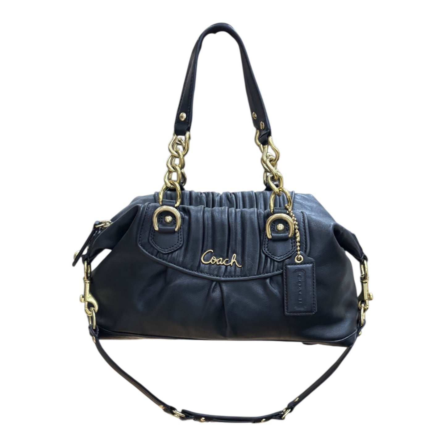 Handbag Designer By Coach In Black & Gold, Size:Medium