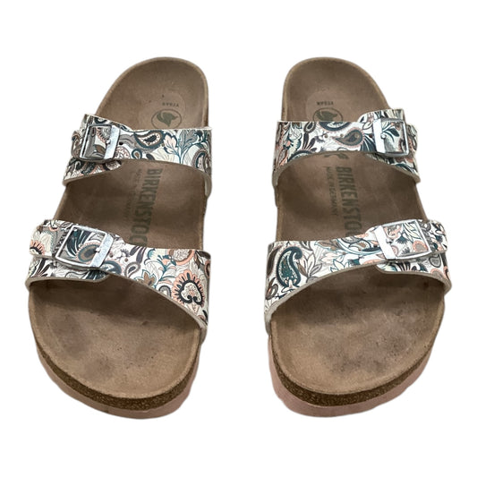 Sandals Flats By Birkenstock In Green & Pink, Size:6