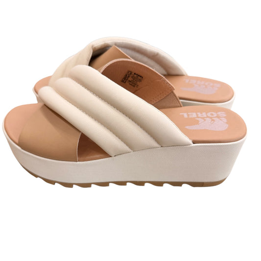 Sandals Heels Platform By Sorel In Cream & Tan, Size:7.5