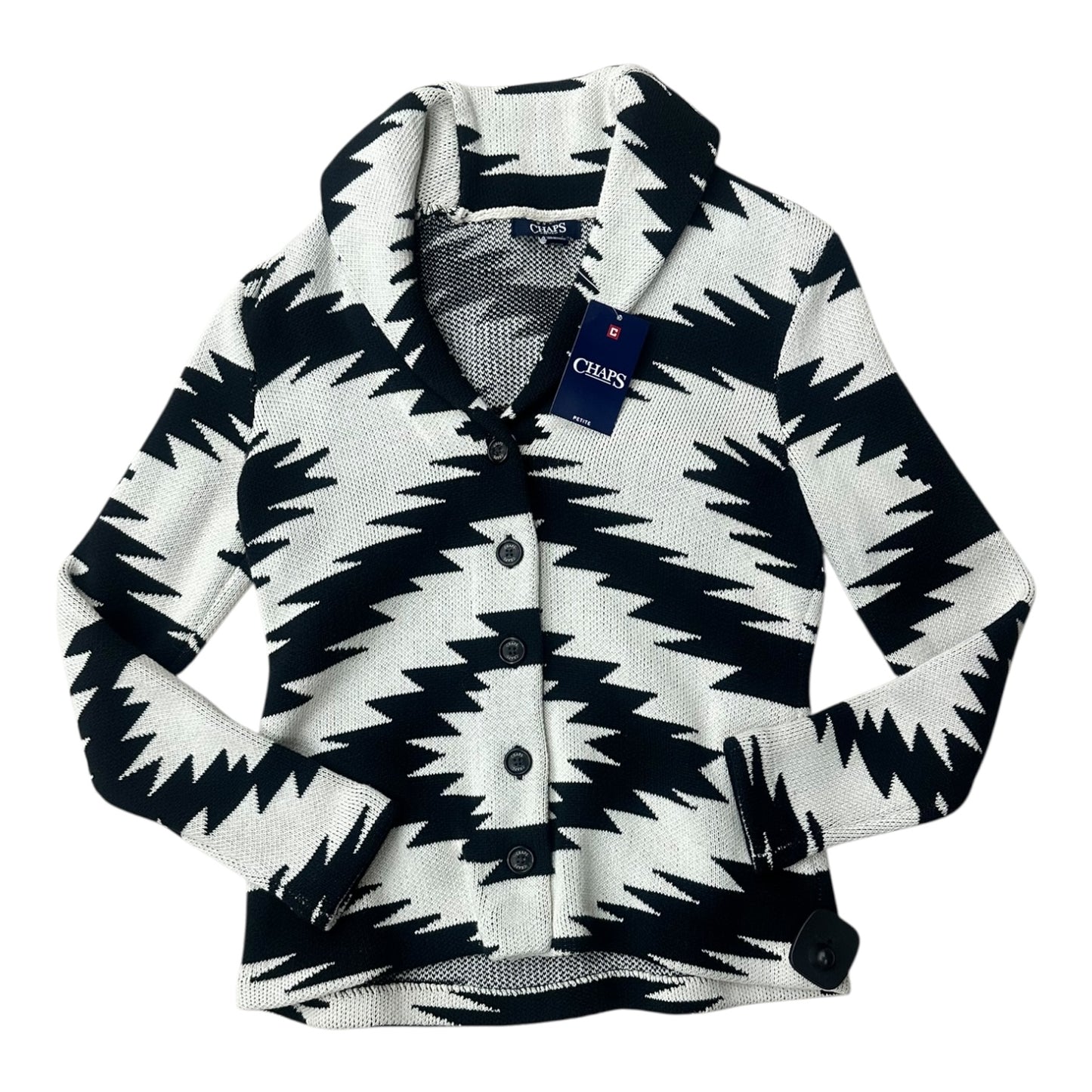 Sweater Cardigan By Chaps In Black & Cream, Size:S