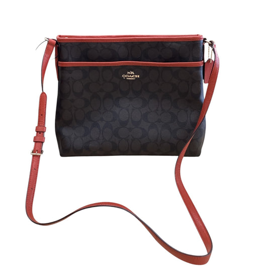 Crossbody Designer By Coach In Brown & Red, Size:Medium