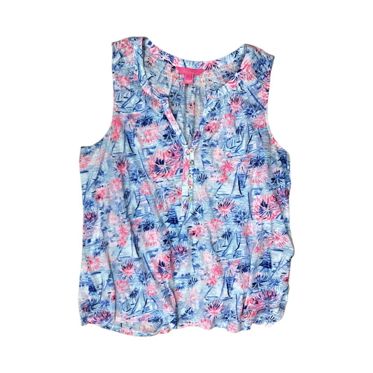 Top Sleeveless Designer By Lilly Pulitzer In Blue & Pink, Size:Xl