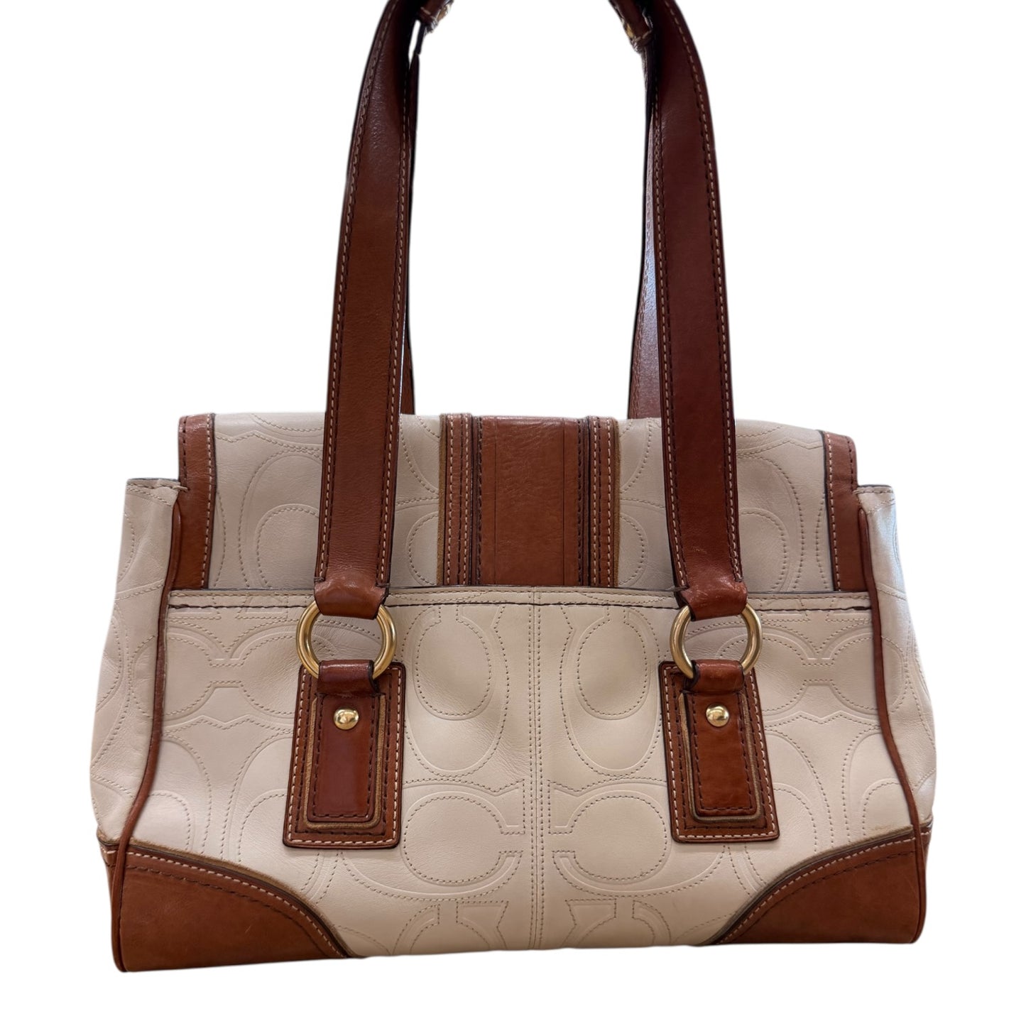 Handbag Designer By Coach In Brown & Cream, Size:Medium