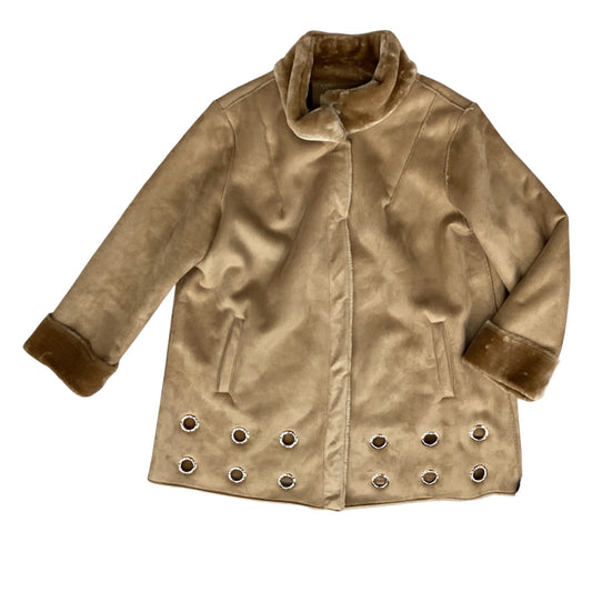Coat Faux Fur & Sherpa By Dennis Basso Qvc In Tan, Size:1X