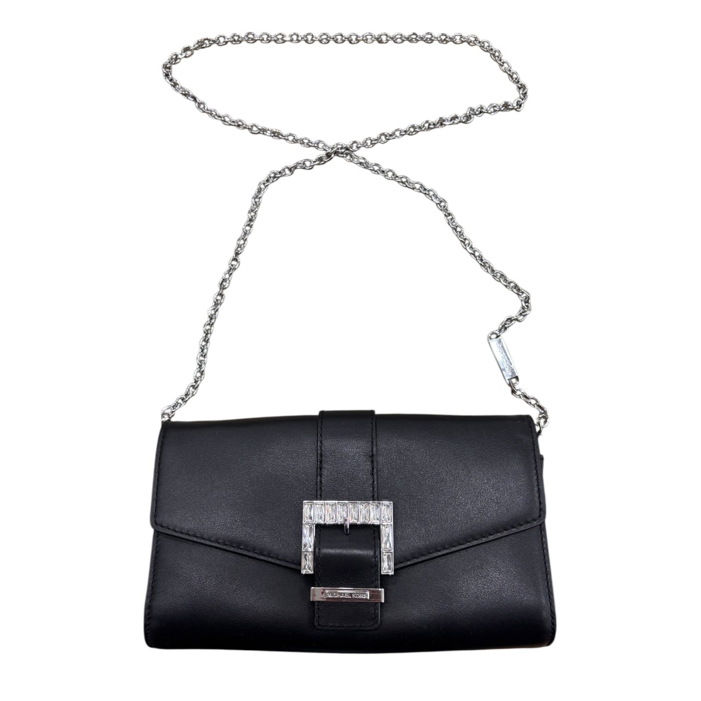 Crossbody Designer By Michael Kors In Black & Silver, Size:Small