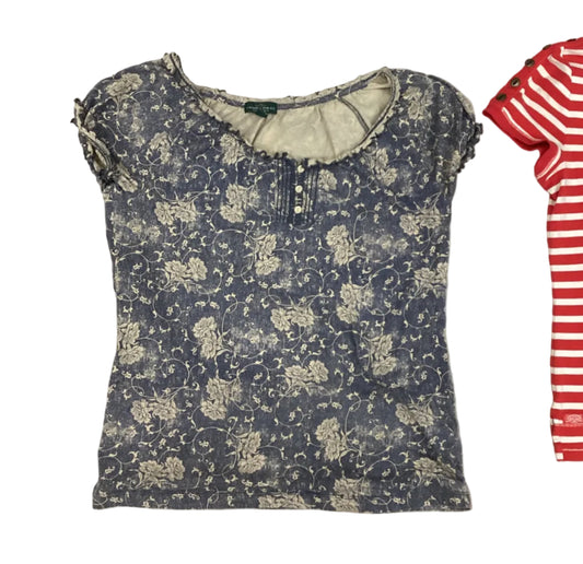 Top Ss By Lauren By Ralph Lauren In Blue & Cream, Size:L