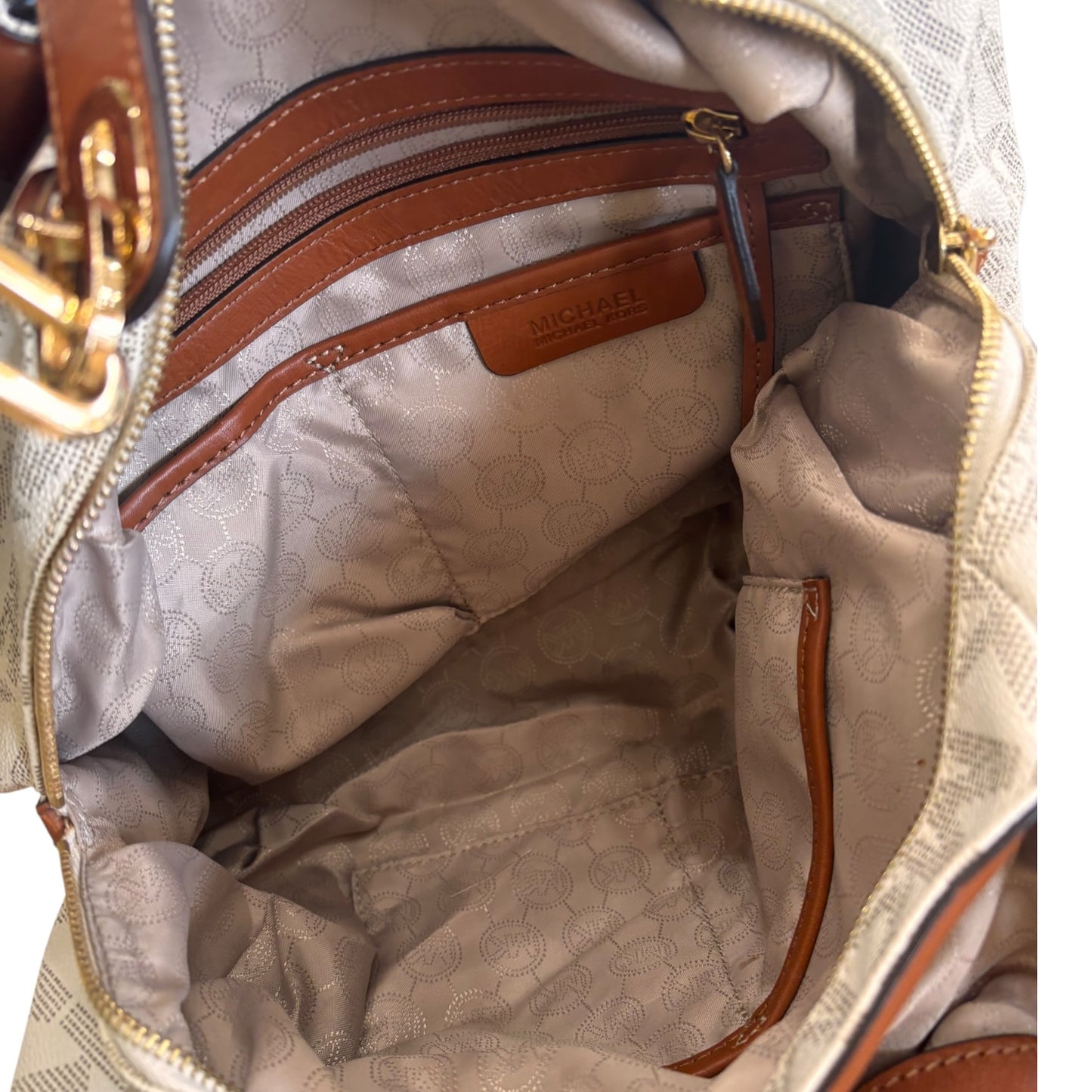 Handbag By Michael Kors In Gold & White, Size:Large