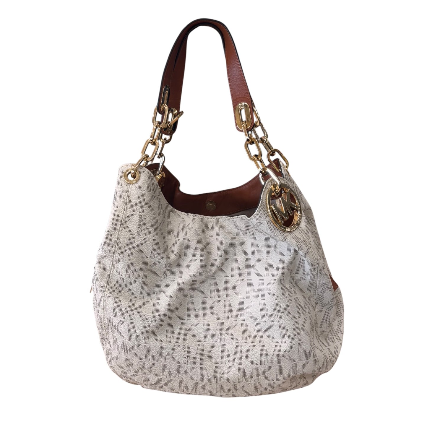 Handbag By Michael Kors In Gold & White, Size:Large