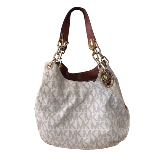 Handbag By Michael Kors In Gold & White, Size:Large