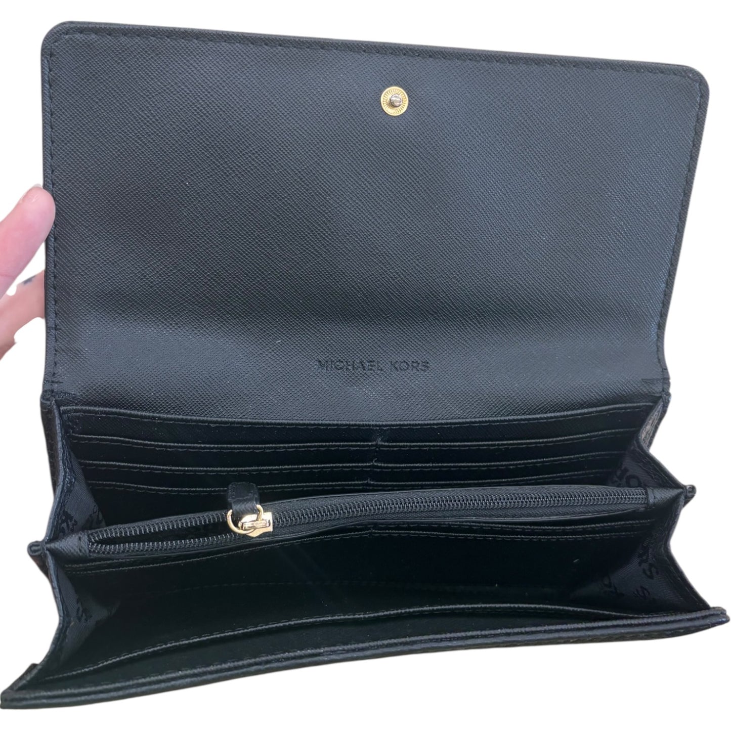 Wallet Designer By Michael Kors In Black & Gold, Size:Large