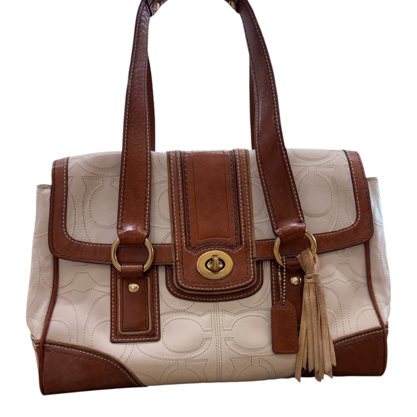 Handbag Designer By Coach In Brown & Cream, Size:Medium